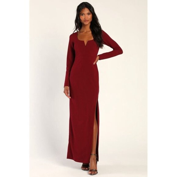 Lulus Womens True Love Lasts Maxi Dress Sz Small Burgundy Red Cut Out Back Gown - Picture 1 of 13